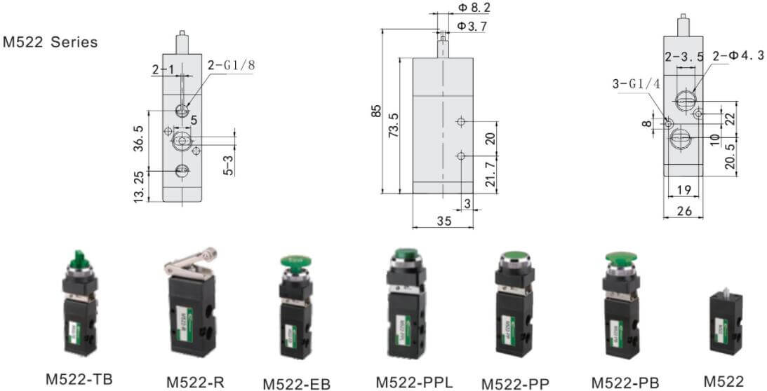 M522 Abmessungen des mechanischen Ventils