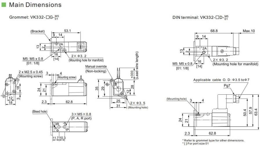 Abmessungen des Magnetventils VK330