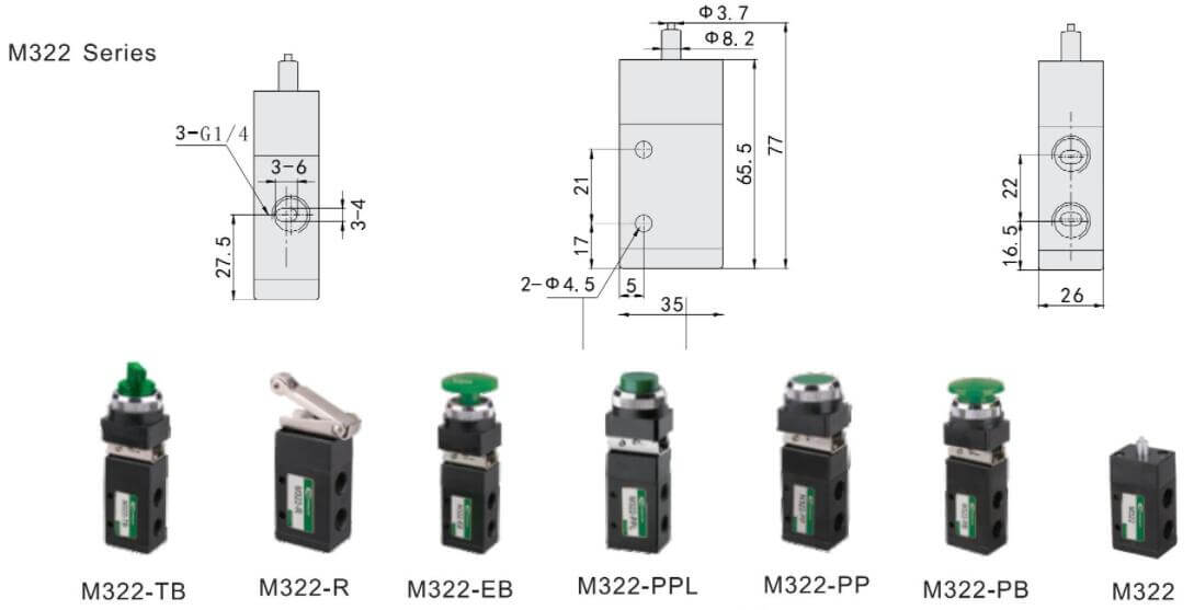 M322 Abmessungen des mechanischen Ventils