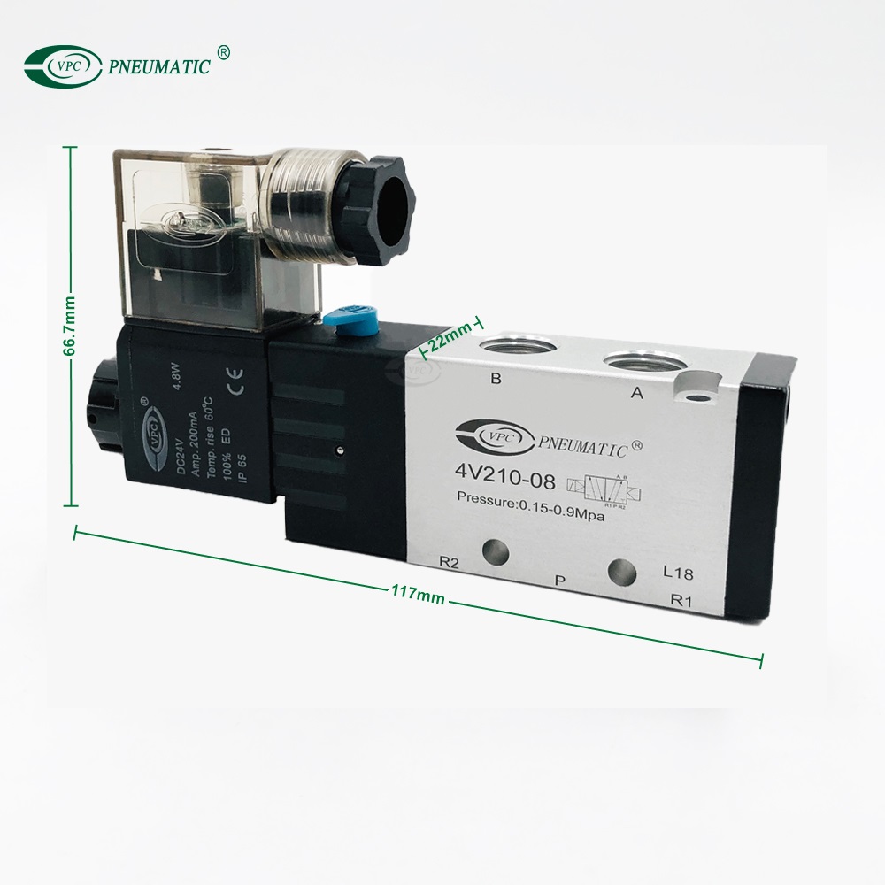 Richtungsventil 4v210-08 DC 24 V 12 V 5/2-Wege-Einfachsteuerung pneumatischer Magnetventilverteiler