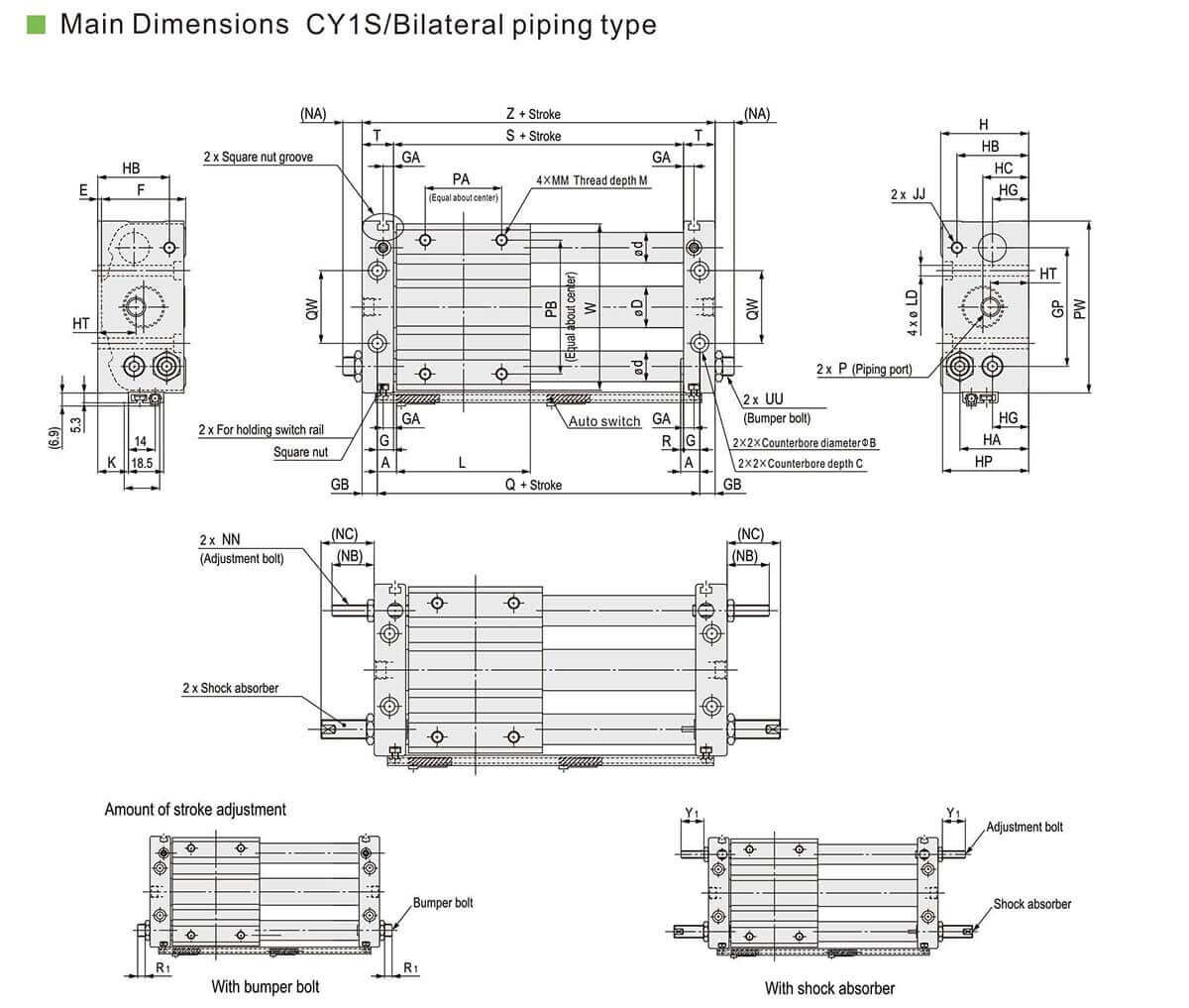 Diagramm eines kolbenstangenlosen Luftzylinders